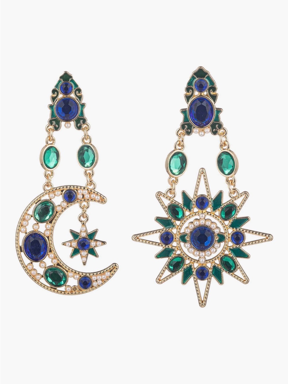 NWOT EYE CANDY LOS ANGELES Star & Moon Crystal Drop Earrings MRSP $74